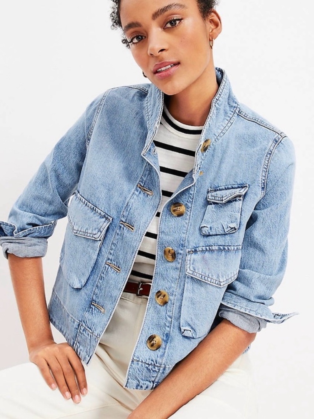 Loft Light Blue Denim Utility Jacket in S & M,EUC